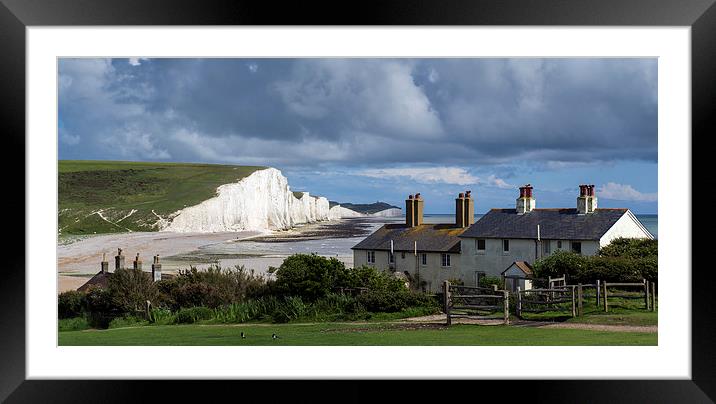 Seven Sisters cliffs and coastguard cottages Framed Mounted Print by Gary Eason