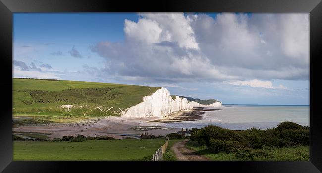 Seven Sisters cliffs and coastguard cottages Framed Print by Gary Eason
