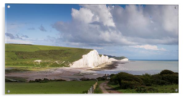 Seven Sisters cliffs and coastguard cottages Acrylic by Gary Eason