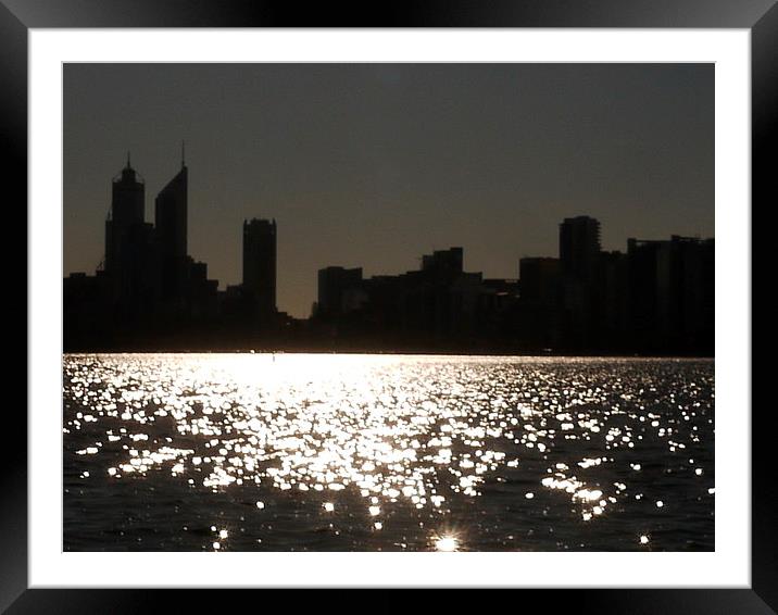 Perth Skyline Framed Mounted Print by Claire Clarke