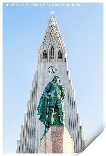 Statue of Leif Erikson, Hallgrímskirkja, Reykjavik Print by Graham Prentice