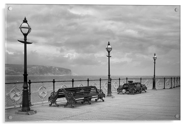 Swanage Pier Black And White Acrylic by Linsey Williams