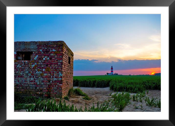 Happisburgh Lighthouse at Sunset Framed Mounted Print by Christopher Hill