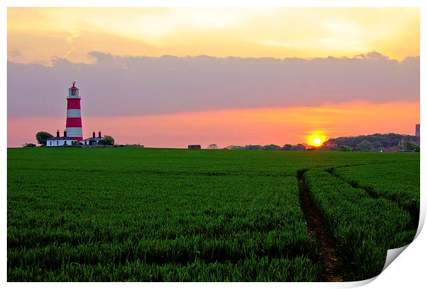 Happisburgh Lighthouse at Sunset Print by Christopher Hill