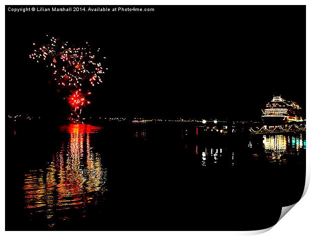 Fireworks on the River Mersey Print by Lilian Marshall