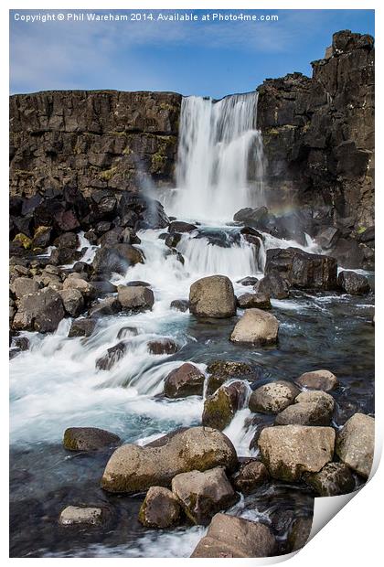 Waterfall at Thingvellir National Park Print by Phil Wareham