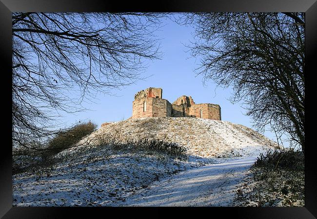 Stafford Castle in snow Framed Print by Diane Griffiths