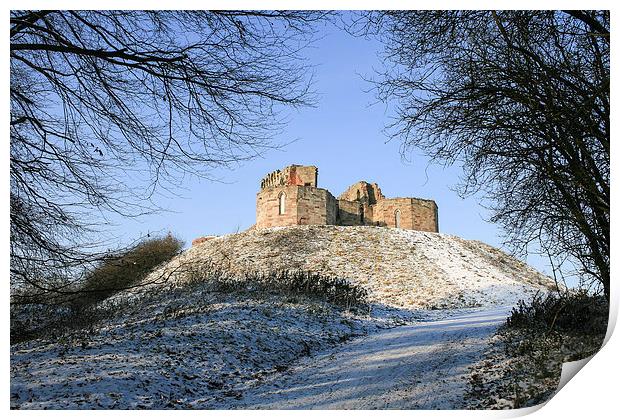Stafford Castle in snow Print by Diane Griffiths