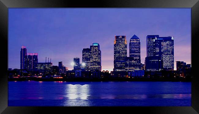 Docklands Canary Wharf sunset Framed Print by David French