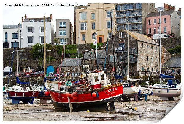 Boats High and dry in Tenby Print by Steve Hughes