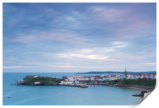 Last Light over Tenby as seen from across the bay Print by Steve Hughes