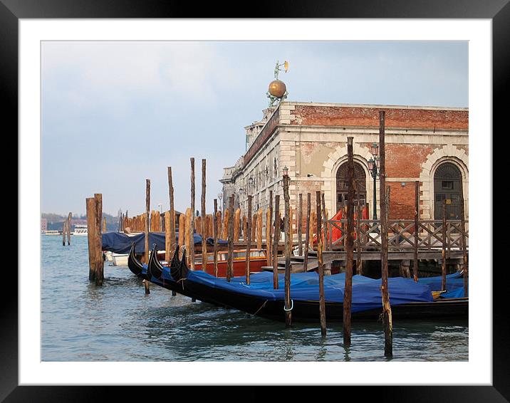 Gondolas in Venice Lagoon near Dogana Framed Mounted Print by Linda More