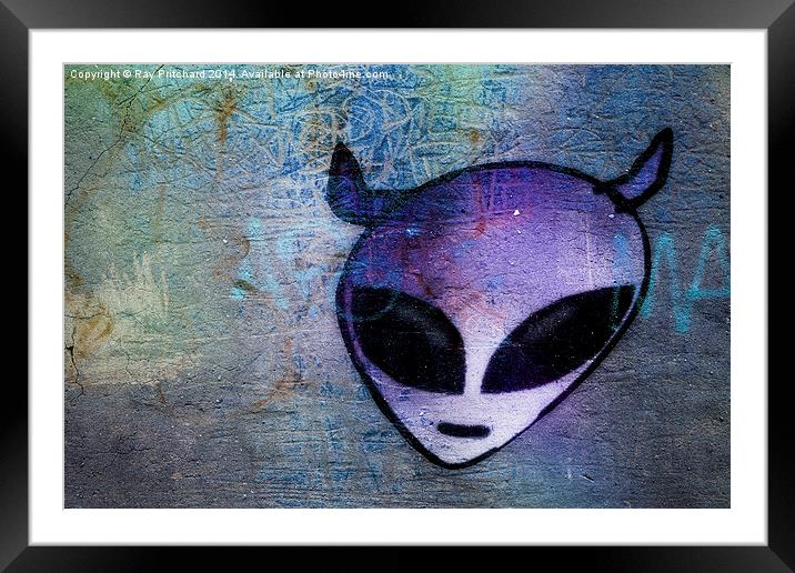 Alien Graffiti Purple Framed Mounted Print by Ray Pritchard