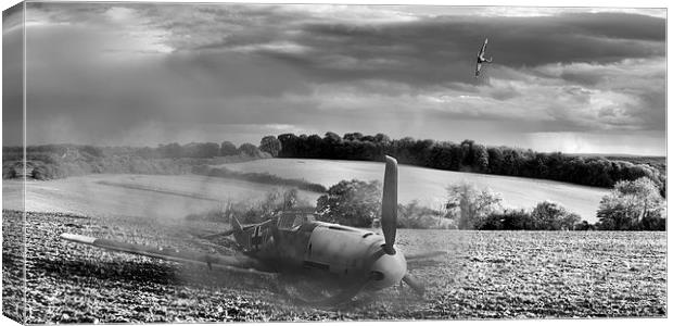 Downfall of a Bf109 black and white version Canvas Print by Gary Eason