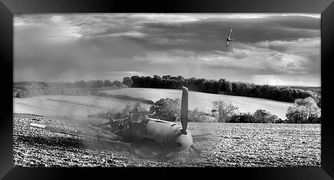 Downfall of a Bf109 black and white version Framed Print by Gary Eason