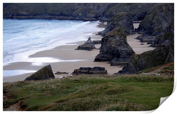 Bedruthan Steps, Newquay, Cornwall Print by Sandra Sylvester