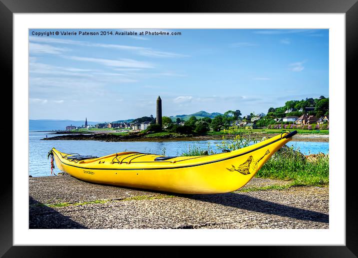 Yellow Kayak Framed Mounted Print by Valerie Paterson