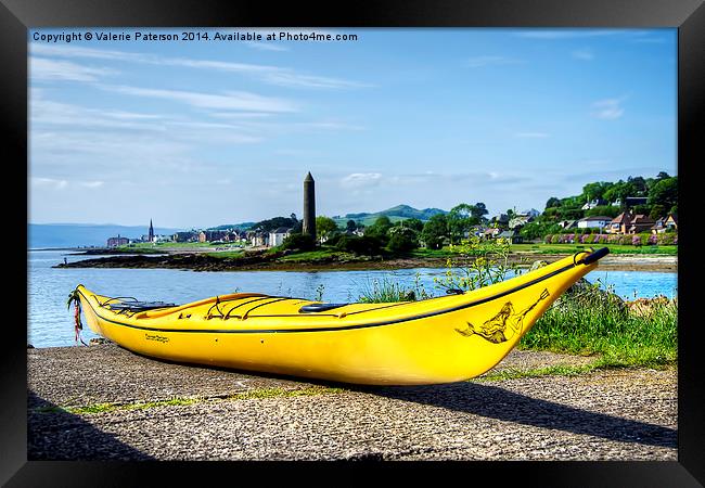 Yellow Kayak Framed Print by Valerie Paterson