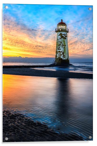 Talacre Lighthouse Sunset Acrylic by Adrian Evans
