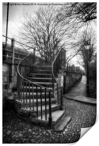 Steps up to the Old City Wall in Chester Print by Ann Garrett
