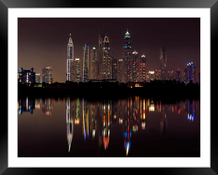 Dubai skyline reflections Framed Mounted Print by andy myatt