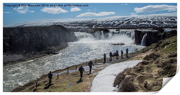 Godafoss and Tourists Print by Phil Wareham