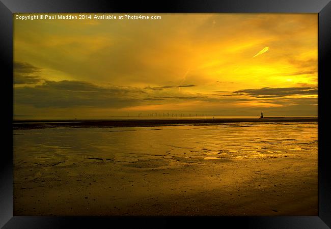 Crosby Beach Fiery Sunset Framed Print by Paul Madden