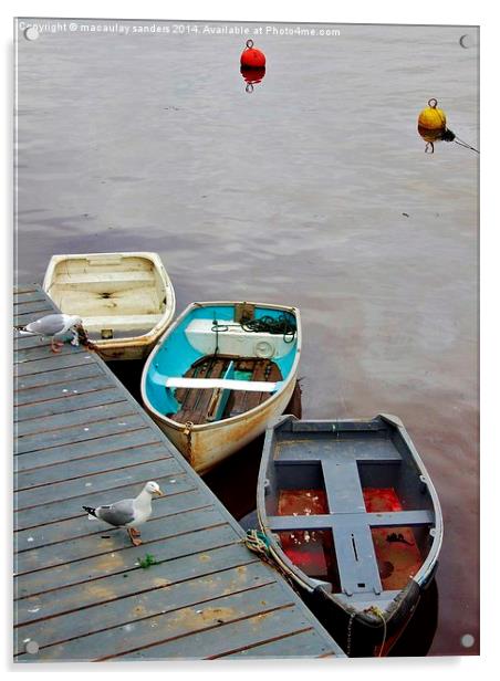 Three little boats Acrylic by macaulay sanders