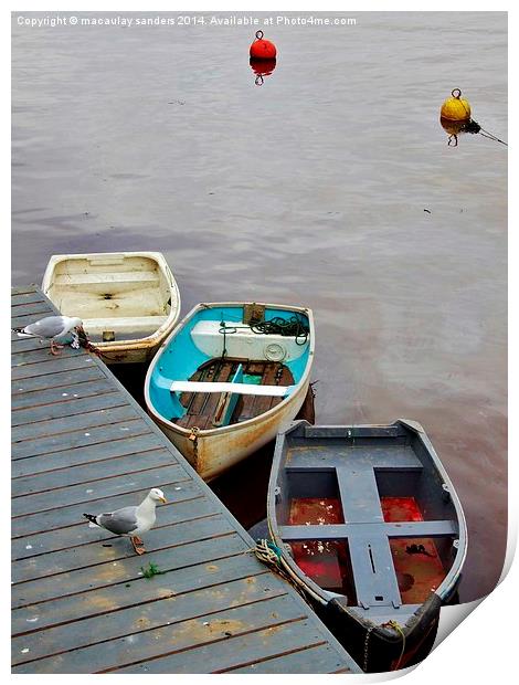 Three little boats Print by macaulay sanders