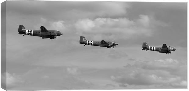D-Day Skytrain trio black and white version Canvas Print by Gary Eason