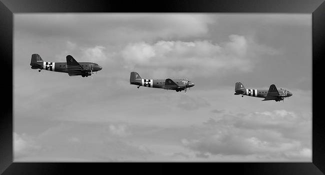 D-Day Skytrain trio black and white version Framed Print by Gary Eason