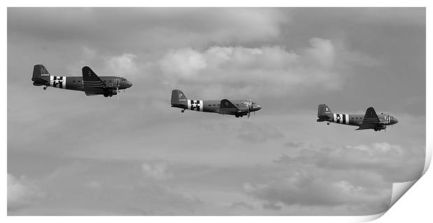 D-Day Skytrain trio black and white version Print by Gary Eason