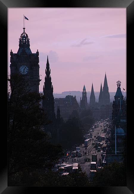 Edinburgh city at dusk Framed Print by Linda More