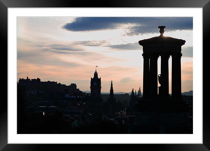 Edinburgh Skyline at dusk Framed Mounted Print by Linda More