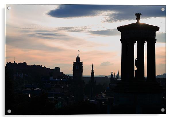 Edinburgh Skyline at dusk Acrylic by Linda More