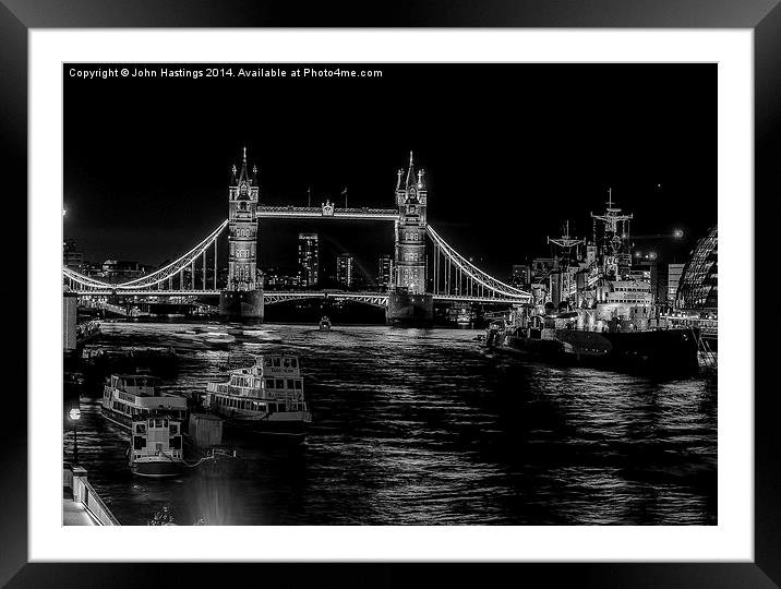 London's Iconic Bridge and Warship Framed Mounted Print by John Hastings