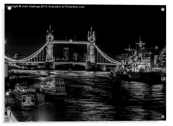 London's Iconic Bridge and Warship Acrylic by John Hastings