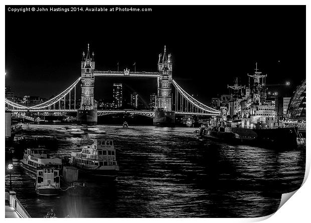London's Iconic Bridge and Warship Print by John Hastings