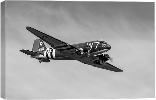 Douglas C-47 Skytrain Whiskey 7 black and white ve Canvas Print by Gary Eason