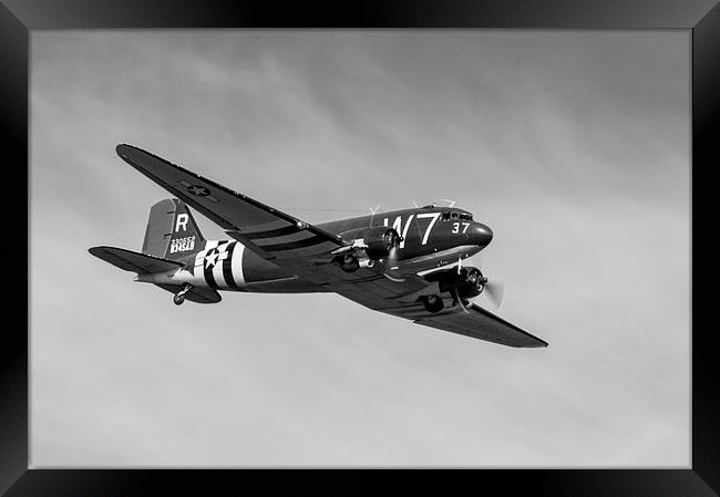 Douglas C-47 Skytrain Whiskey 7 black and white ve Framed Print by Gary Eason