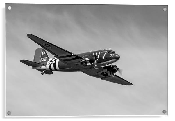 Douglas C-47 Skytrain Whiskey 7 black and white ve Acrylic by Gary Eason