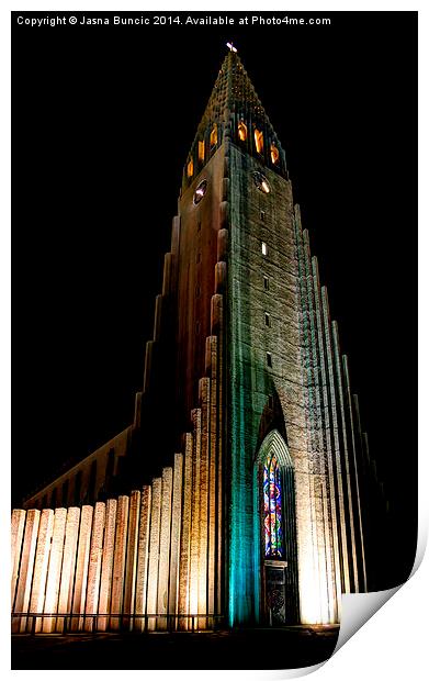 Reykjavik Church At Night Print by Jasna Buncic