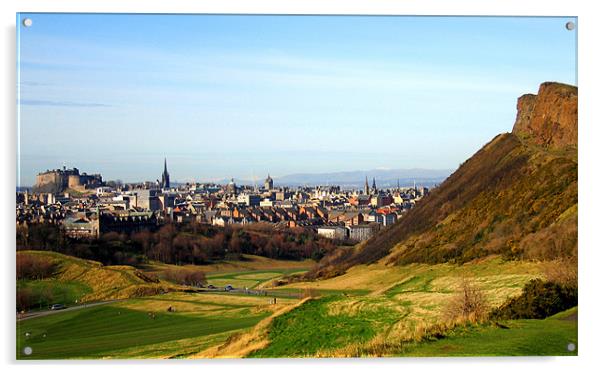 Edinburgh cityscape  Acrylic by Linda More