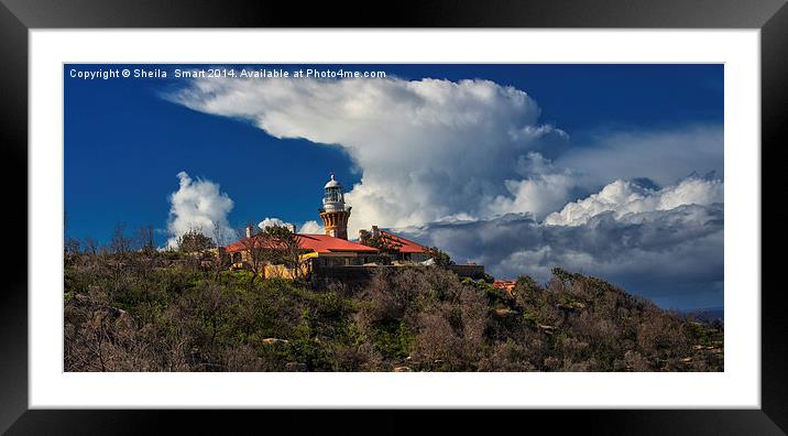 Barrenjoey Lighthouse with approaching storm Framed Mounted Print by Sheila Smart