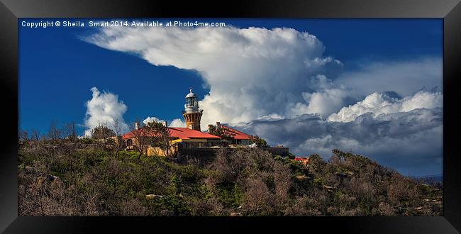 Barrenjoey Lighthouse with approaching storm Framed Print by Sheila Smart