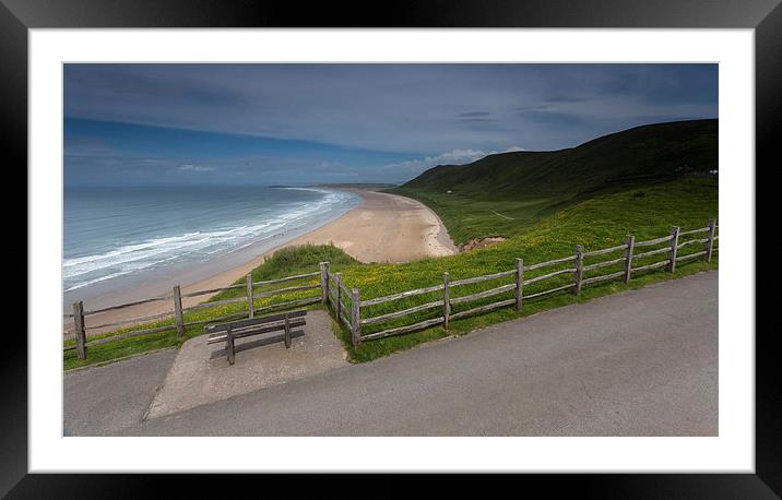 Rhossili bay Gower Framed Mounted Print by Leighton Collins
