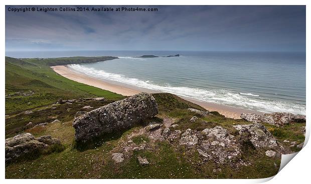 Rhossili bay and worms head Print by Leighton Collins