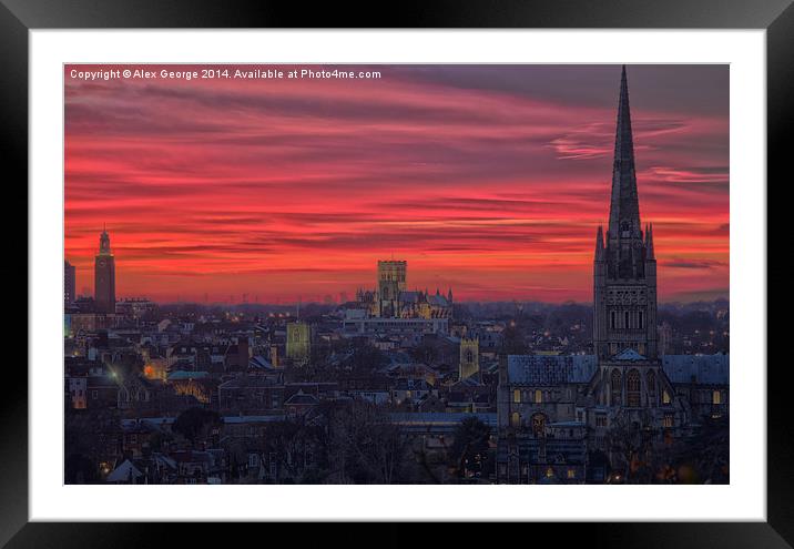 Norwich Sunset Framed Mounted Print by Alex George