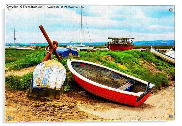 Boats lined up on Heswall Beach Acrylic by Frank Irwin