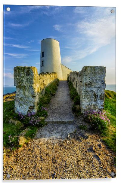 Llanddwyn  Lighthouse Acrylic by Ian Mitchell